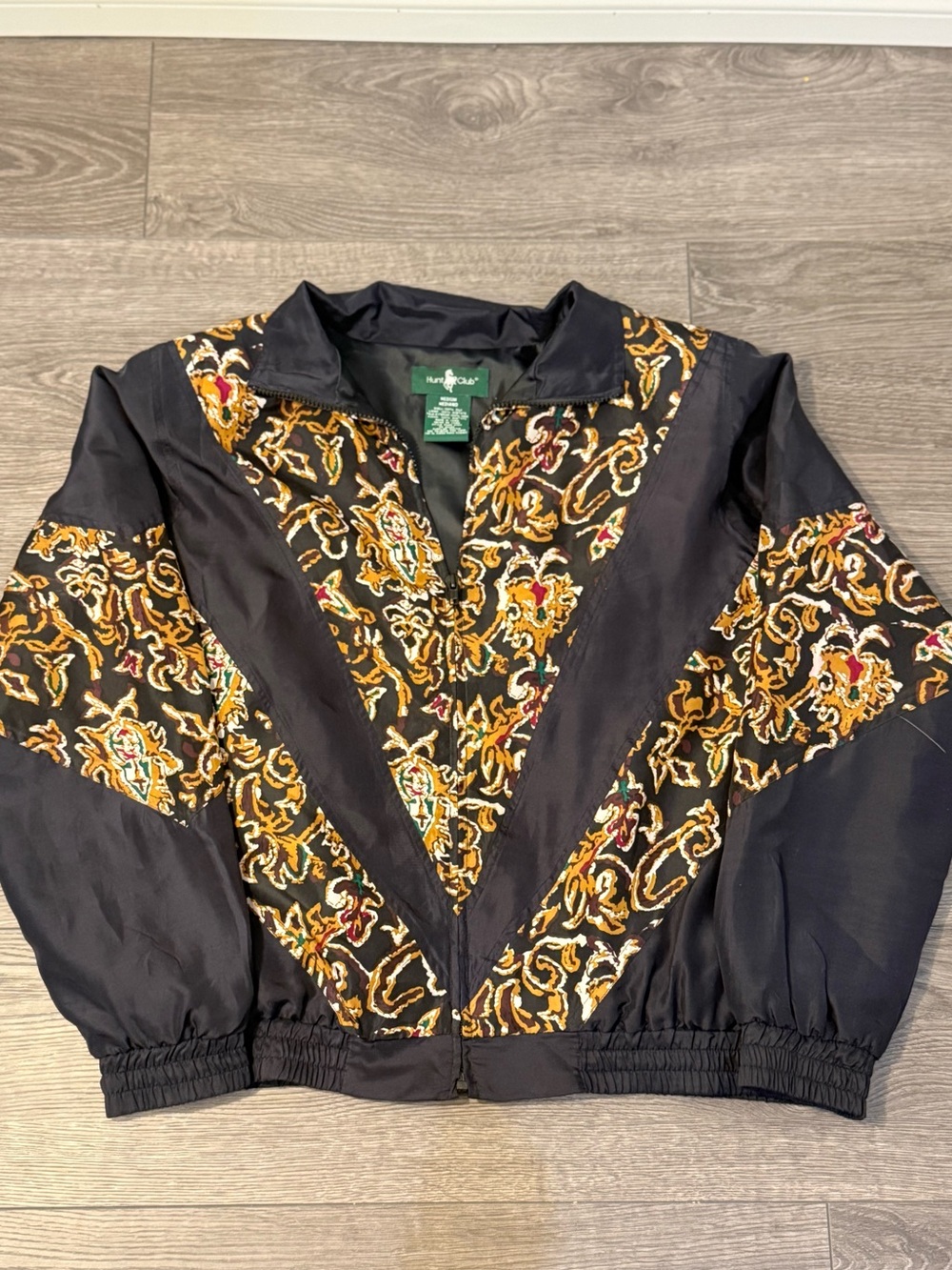 Vintage 100% silk hunt club Pattern Zip-Front Windbreaker